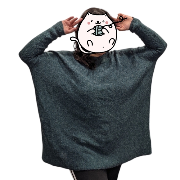 H&M Alpaca Wool Blend Green Blue Relaxed Batwing Sleeve Sweater Size XS/S/M - Picture 2 of 9